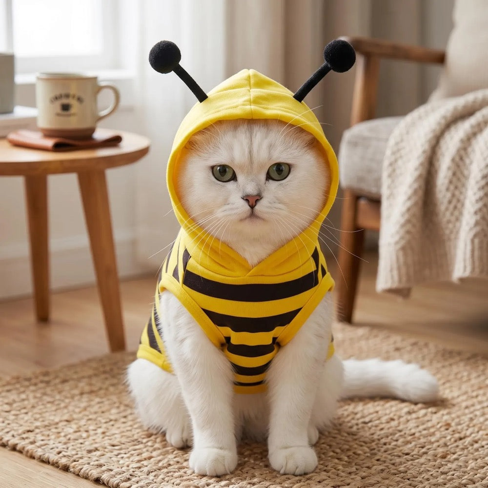 Bumblebee Pet Costume, Cute Cat Dog Hoodie Vest, Bee Striped Pet Outfit, Cartoon Cosplay Pet Clothes, Cozy Pet Apparel