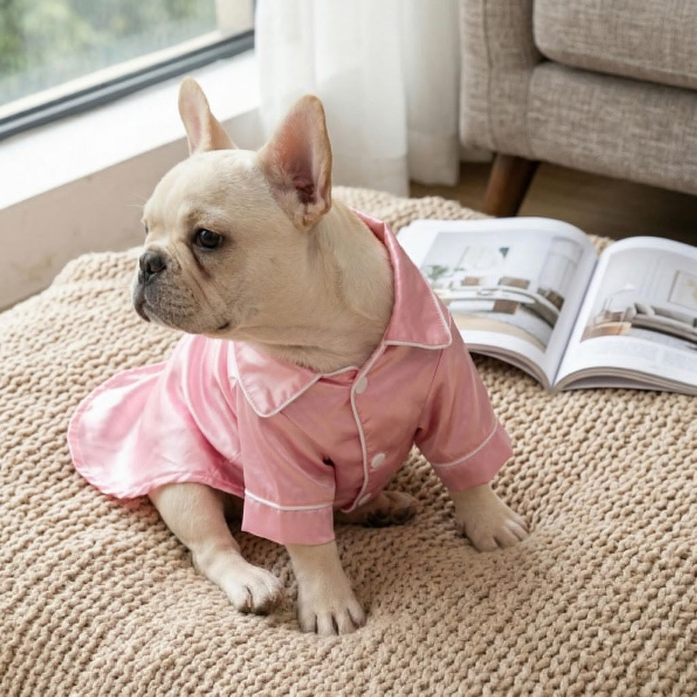 Pink Pet Pajamas Shirt, Cute Dog & Cat Outfit with Button Front and Contrast Piping, Adorable Pet Clothes