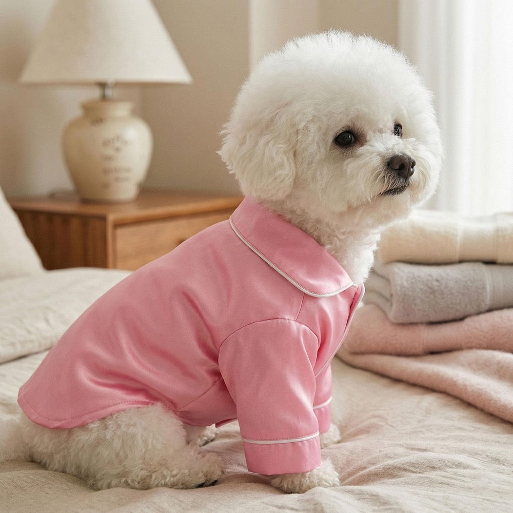 Pink Pet Pajamas Shirt, Cute Dog & Cat Outfit with Button Front and Contrast Piping, Adorable Pet Clothes