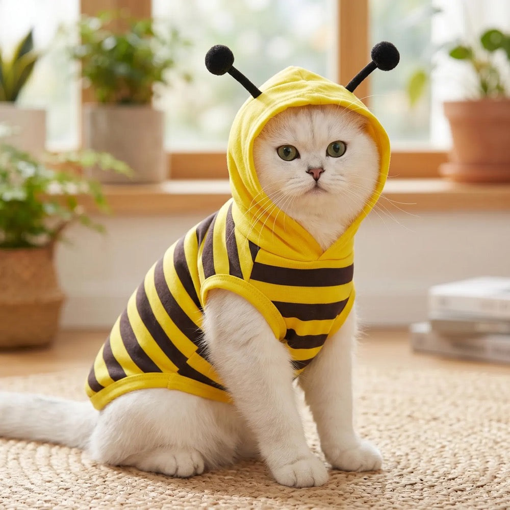 Bumblebee Pet Costume, Cute Cat Dog Hoodie Vest, Bee Striped Pet Outfit, Cartoon Cosplay Pet Clothes, Cozy Pet Apparel