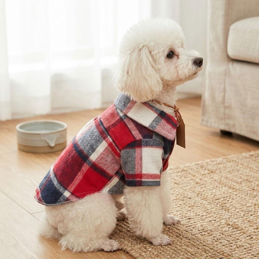 Plaid Pet Shirt, Red Check Dog And Cat Outfit, Casual Button Shirt for All Seasons, Checkered Mixed Color Pet Shirt