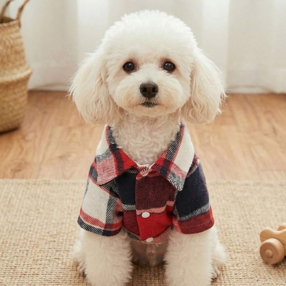Plaid Pet Shirt, Red Check Dog And Cat Outfit, Casual Button Shirt for All Seasons, Checkered Mixed Color Pet Shirt
