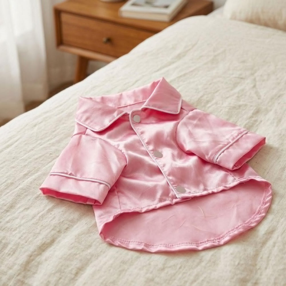 Pink Pet Pajamas Shirt, Cute Dog & Cat Outfit with Button Front and Contrast Piping, Adorable Pet Clothes